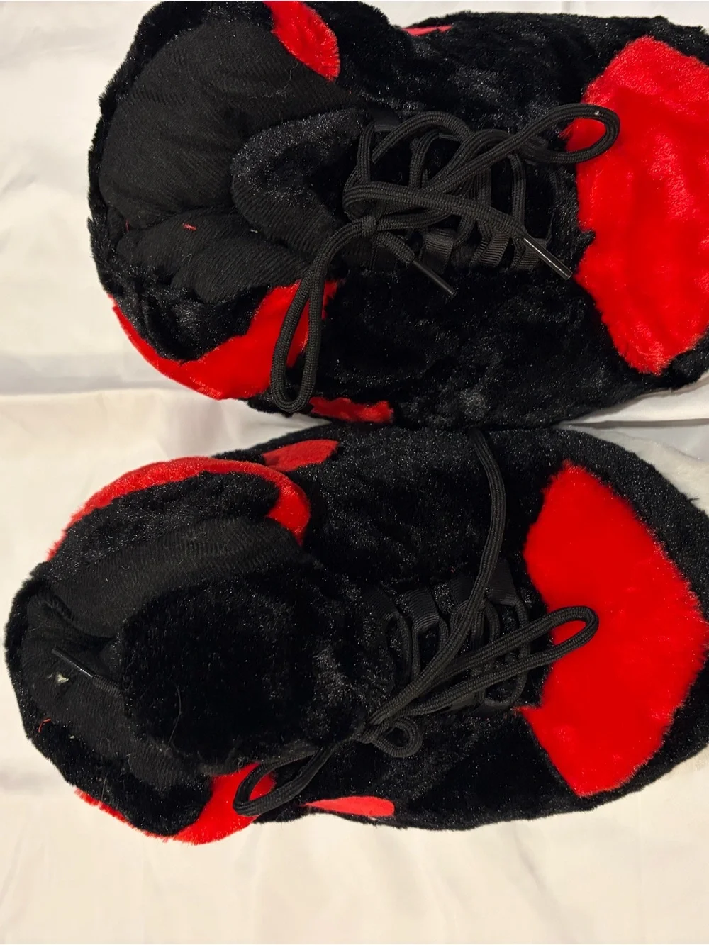Kids Plush Slippers - Black & Red Cozy Trainer Style